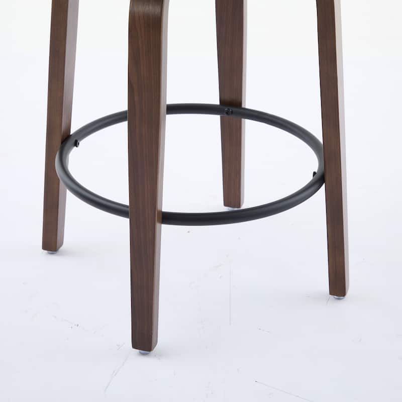 SEYNAR PU Leather 360 Degree Swivel Open Back Bar Stools Wood Legs Set of 4