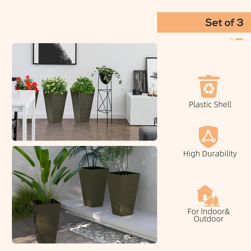 Tall Planters with Drainage Hole Outdoor Flower Pots, Indoor Planters Set of 3