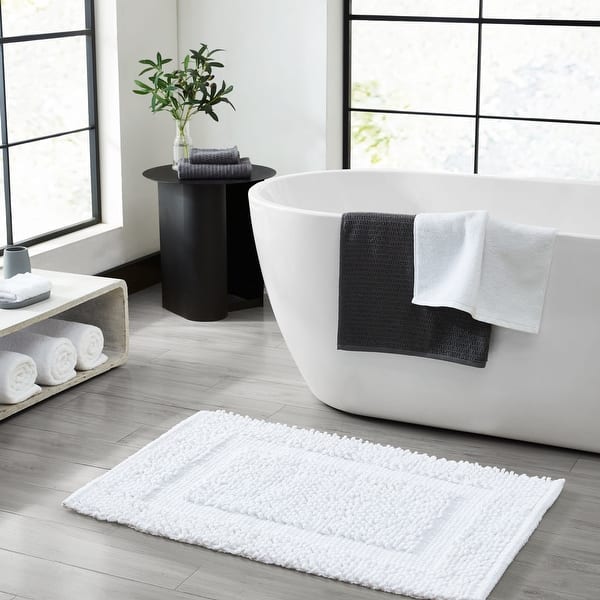 slide 2 of 6, Sophie Border Ultra-plush Chenille Non-Slip Cotton Bath Mat 17 x 24 - White