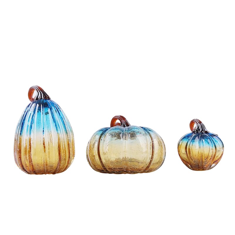 Transpac Glass 7.67 in. Multicolor Harvest Pumpkins Set of 3