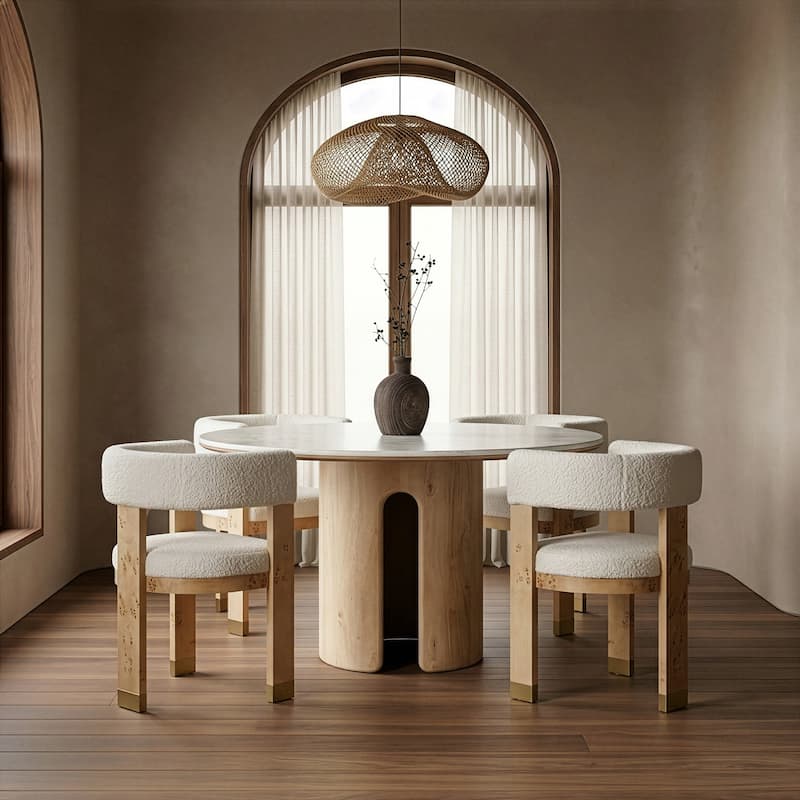 Zorhan Modern White Marble & Mango Round Dining Table