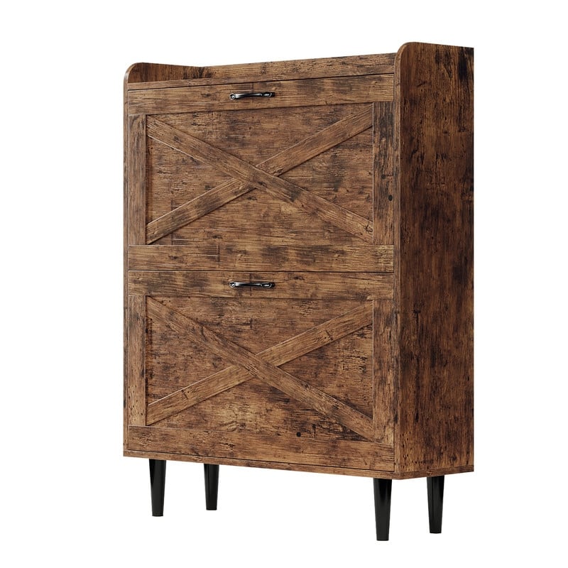 2 Flip 1 Barrier Barn Door Shoe Cabinet Melamine Embossed 31.6in