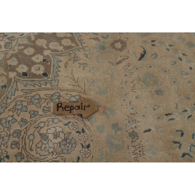 Distressed Tabriz Vintage Persian Rug Hand-Knotted Peach Wool Carpet - 9'11" x 13'3"