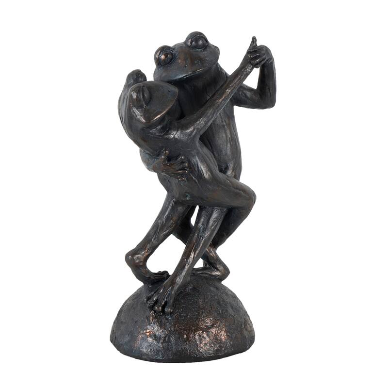 Bronze Resin Patina Dancing Frog Decorative Sculpture with Rock Base