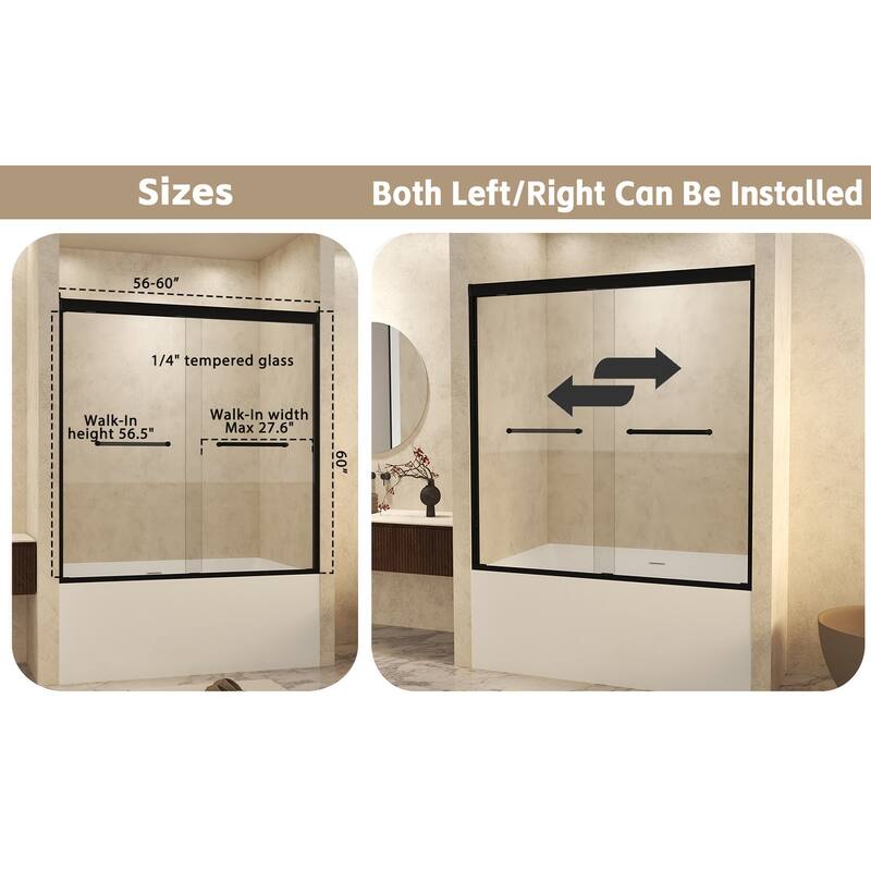 GDFStudio - Alden Adjustable Frameless Double Sliding Shower Door for Modern Bathroom Spaces