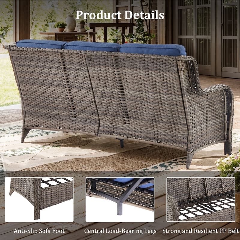 Outdoor Patio Sofa Swivel Chair with 6-Inch Thick Cushions Set