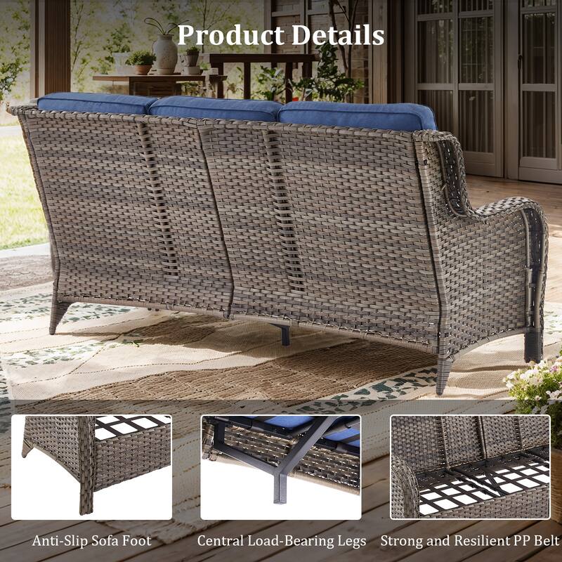 Pocassy 10 Pieces Outdoor 6 Inch Sofa Swivel Chair Ottoman with Fire Table