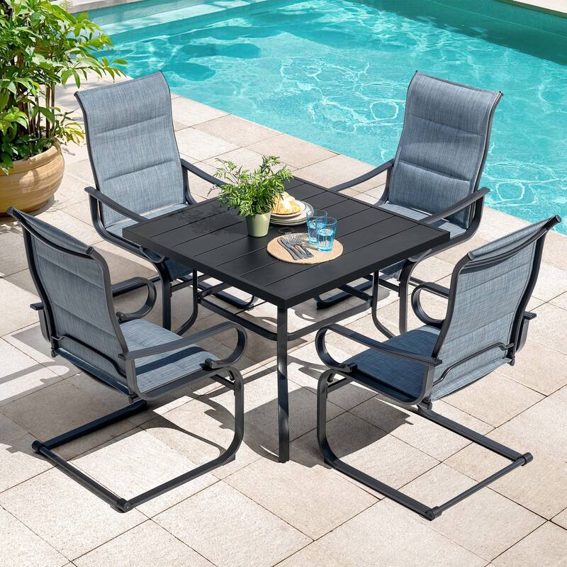 Patio Metal Dining Chairs Set of 2, C-Spring Motion and Padded Textilene