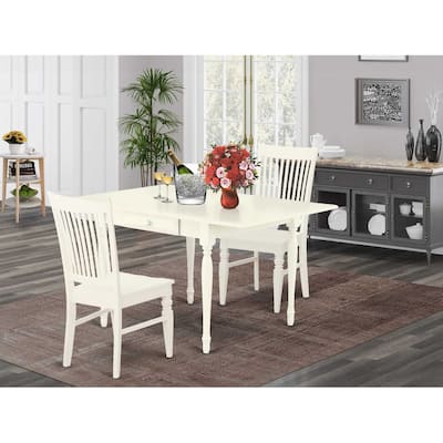 HomeStock 3-Pc Linen White Finish Solid Wood Top with Dropleaf Dining Table Set