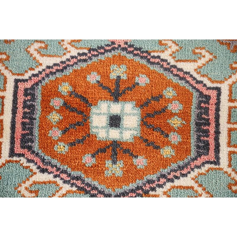 Turquoise / Green Kazak Oriental Foyer Rug Handmade Wool Carpet - 3'1" x 5'0"