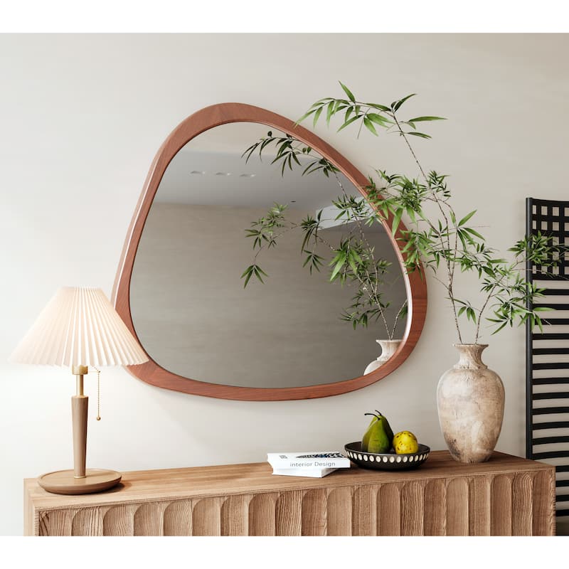 Solid Wood Mirror 45 Inch Asymmetrical Wall Mirror Wooden Framed Mirror Large Sized Dressing Mirror,for Living Room - Natural Wood