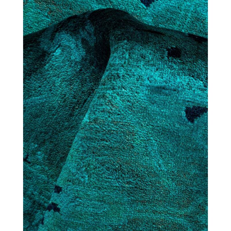 Overton Hand Knotted Wool Vintage Inspired Modern Contemporary Overdyed Blue Runner Rug - 3' 0" x 24' 6"