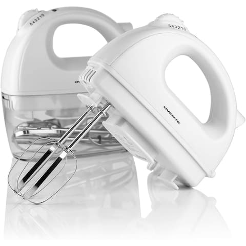 Ovente White Electric Hand Mixer with Chrome Beaters