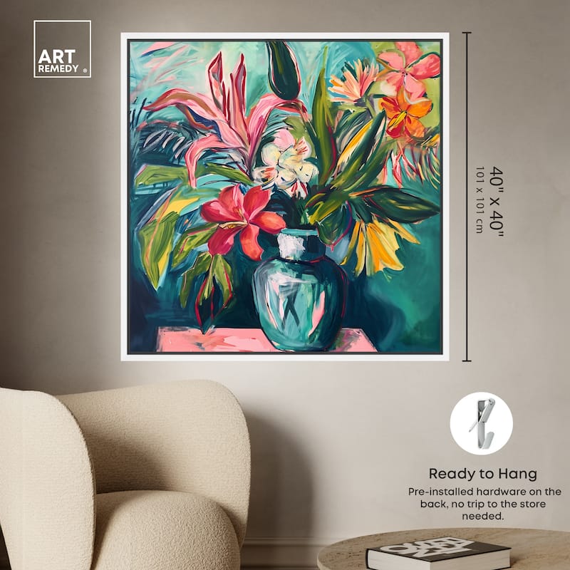 Art Remedy Vase Of Bright Tropical Flowers Framed Flowers In Vase Paintings