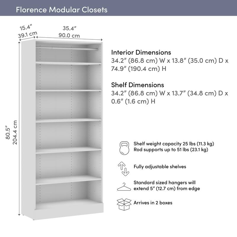 Bestar Florence 36W x 16D Modular Closet System Tower with Shelves