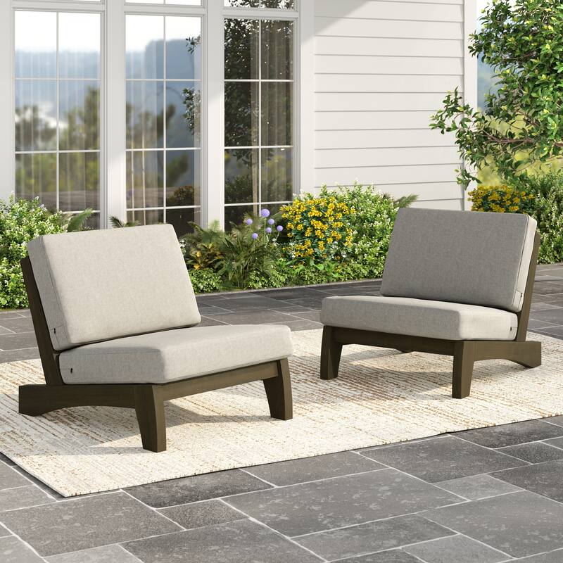 Set of 2 Patio Teak Wood Outdoor Club Chair with Cushions - Natural Wood - Camel