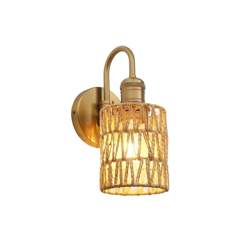 1 Light wall sconces gold wall lighting metal, rattan wall light fixture