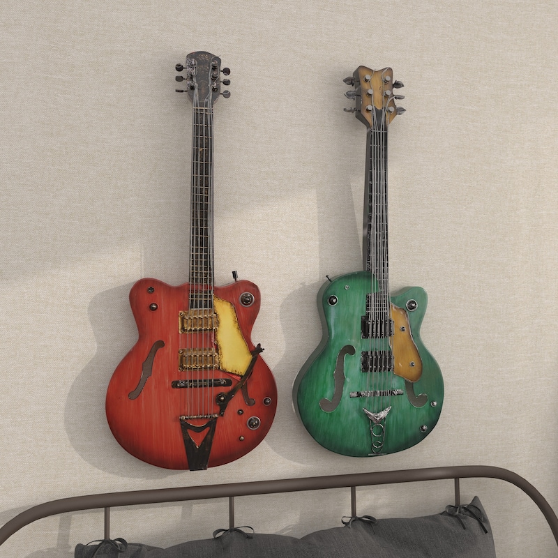 Multi Colored Metal Guitar Home Wall Decor (Set of 2)