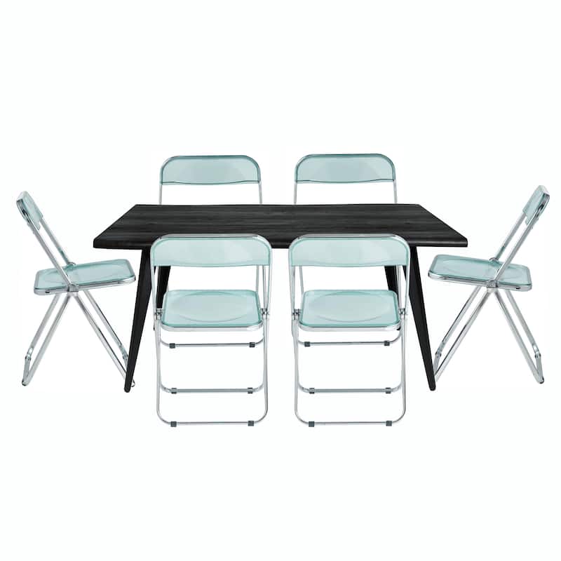LeisureMod Lawrence Acrylic Folding Dining Chairs and Dining Table Set - Jade Green