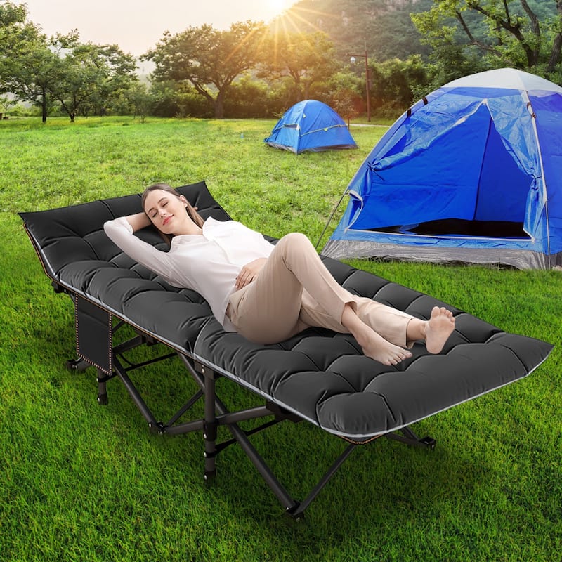 DoCred Oversized Folding Camping Bed, Portable Sleeping Bed Cot - 75"x28"x14" - Black and Grey-32in