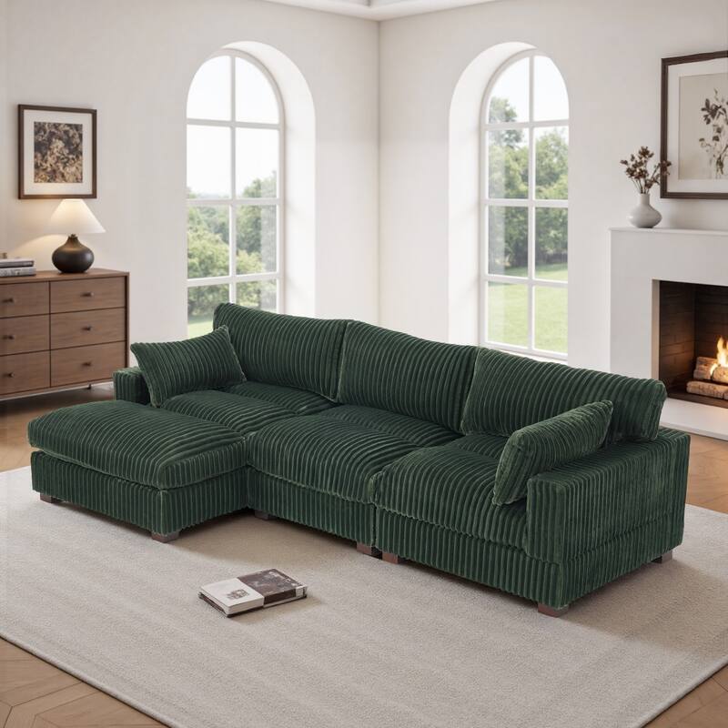 Plush Corduroy Upholstered Modular Sectional Sofa with Chaise