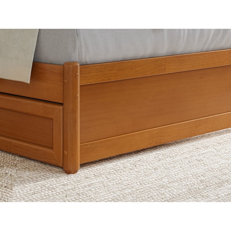 Full Panel Bed w/ Twin Trundle - Easy Glide, Strong Support - Light Toffee Finish