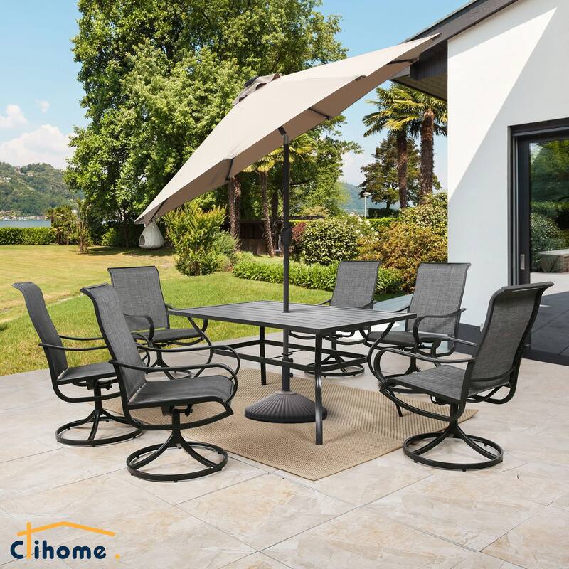 Clihome 9-Ft Outdoor 32 LED Solar Market Umbrella with Tilt & Crank