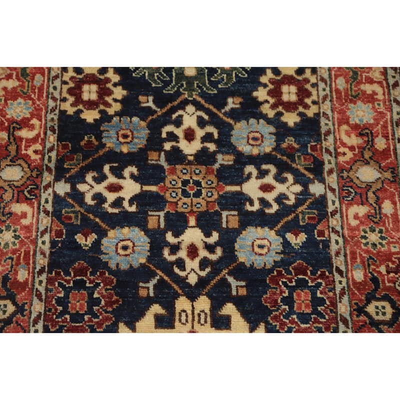Hand Knotted Oriental 100% Wool Carpet Traditional All-Over Navy Blue & Blues Ziegler Runner Rug - 11' 7'' X 2' 5''