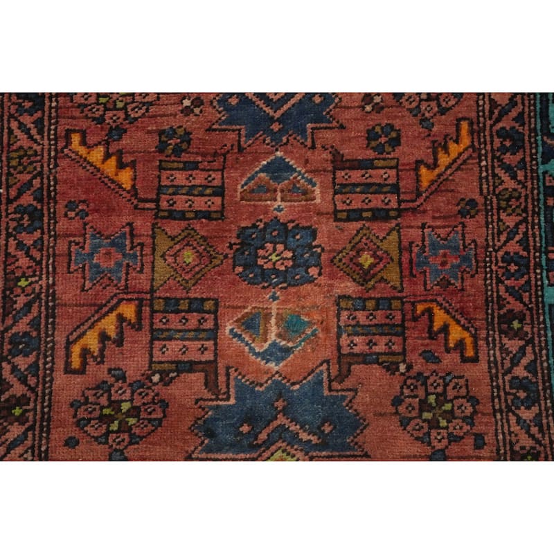 Hand Knotted Oriental 100% Wool Carpet Traditional Geometric Oranges & Rust Heriz Runner Rug - 10' 7'' X 2' 11''