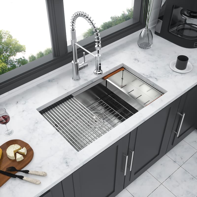 30" Undermount 16 Gauge Single Bowl Stainless Steel Kitchen Sink in Brushed Nickel - 30'' x 19'' x 10''