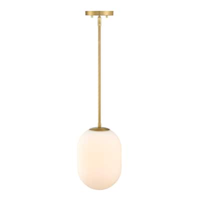 Noor 60 Watt 1-Light Brushed Gold Modern Pendant Light with Etched Opal Glass Shade - 12.75
