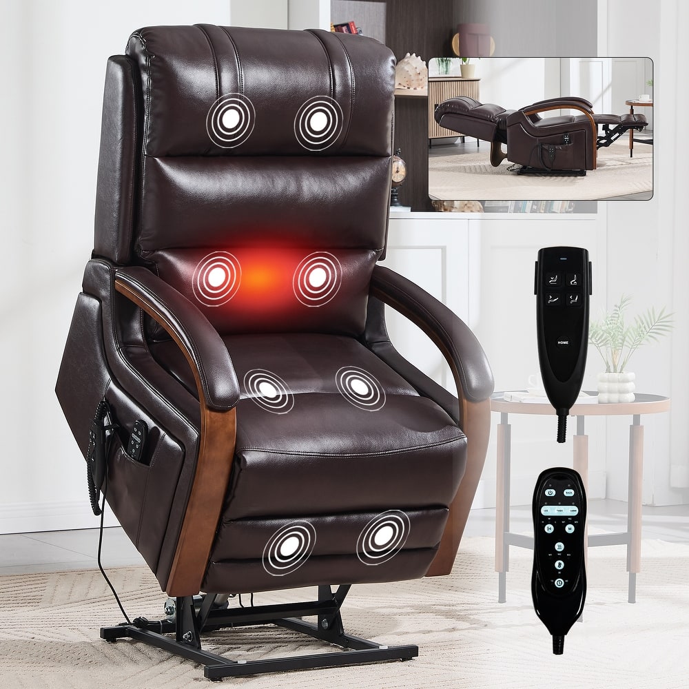 Power Leatheraire Lift Recliner Chair Dual Motor Infinite Position Up to 350 LBS with Solid Wood Armrests