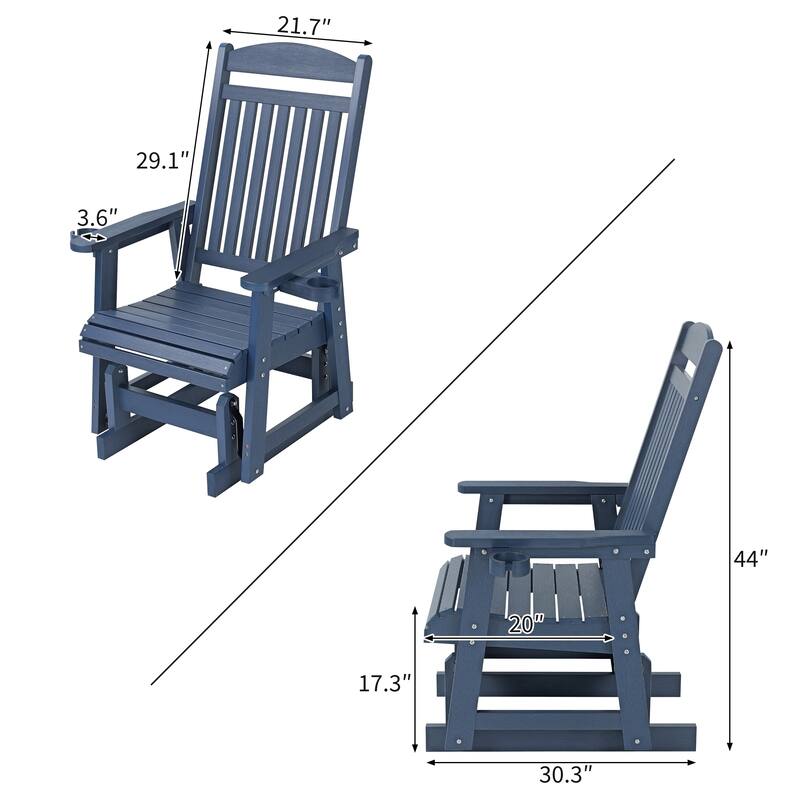 Poly Lumber Patio Glider for One Person with Cup Holders, HIPS Material, All-Weather Resistant