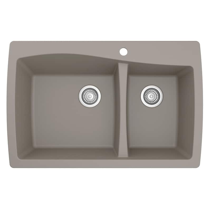 Karran Drop-In Quartz 34 in. Double Bowl 60/40 Kitchen Sink With Bottom Grids and Strainers