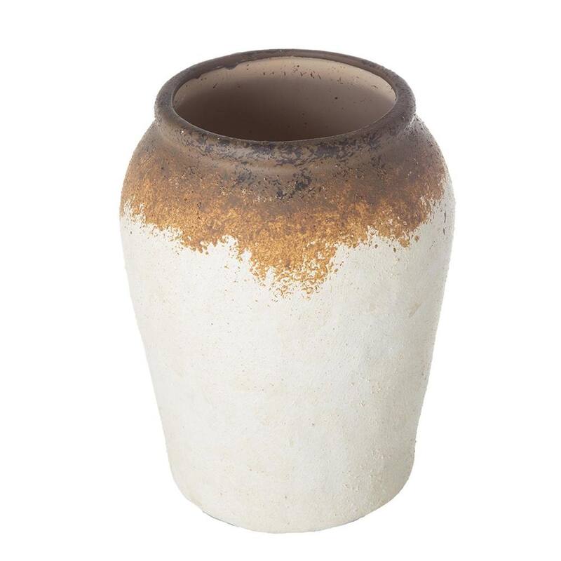 10" Brown And White Color Block Ceramic Round Jug Vase - 18.50
