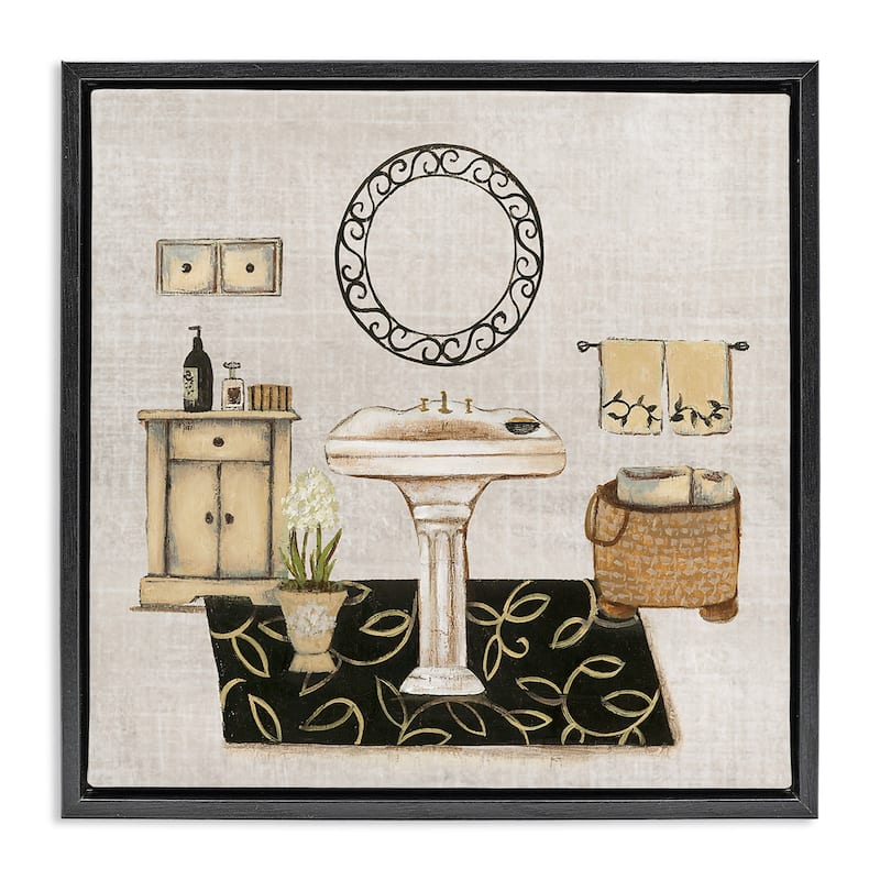 Stupell Vintage Luxurious Bathroom Framed Floater Canvas Wall Art Design By Janet Tava - 18 x 18 - Black