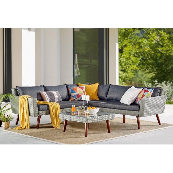 Bayden 3-piece Grey Wicker Corner Sectional Sofa by Havenside Home. Opens flyout.