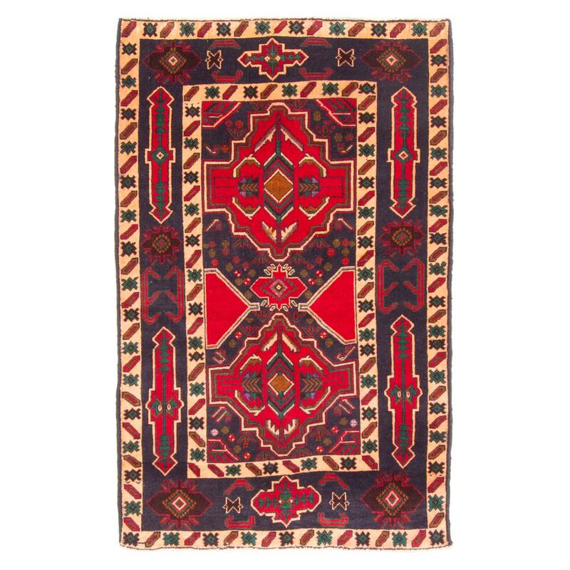 ECARPETGALLERY Hand-knotted Teimani Dark Navy Wool Rug - 2'9 x 4'6