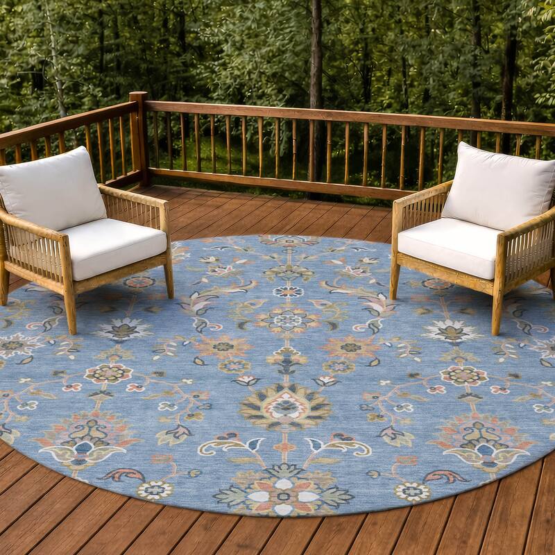Machine Washable Indoor/ Outdoor Traditional Basalt Chantille Rug - Denim - 8' x 8'