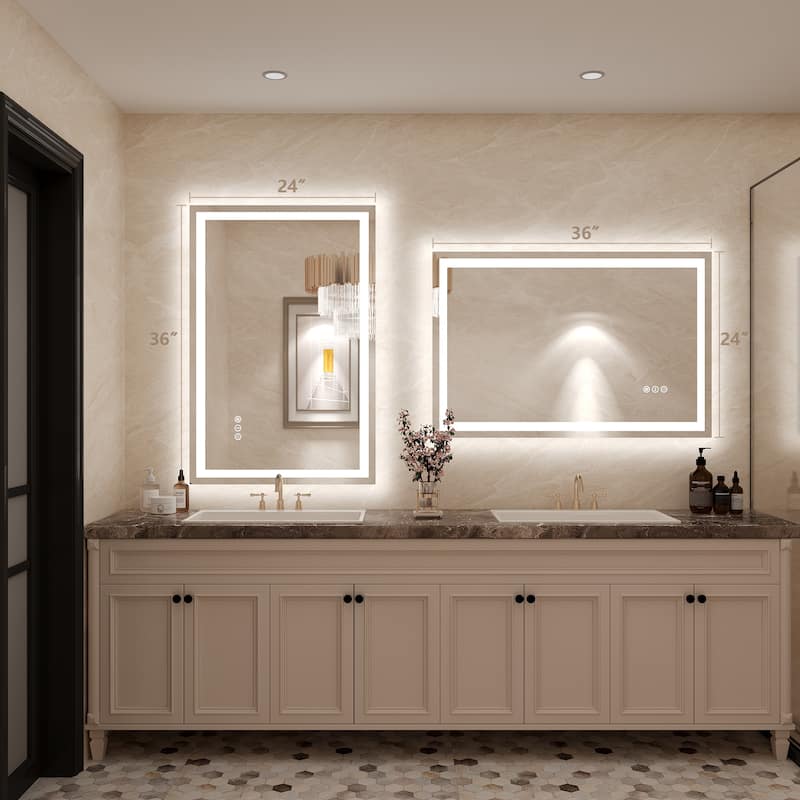 Frameless LED Front Light and Backlit 3 Colors Dimmable Anti-Fog Wall Bathroom Vanity Mirror