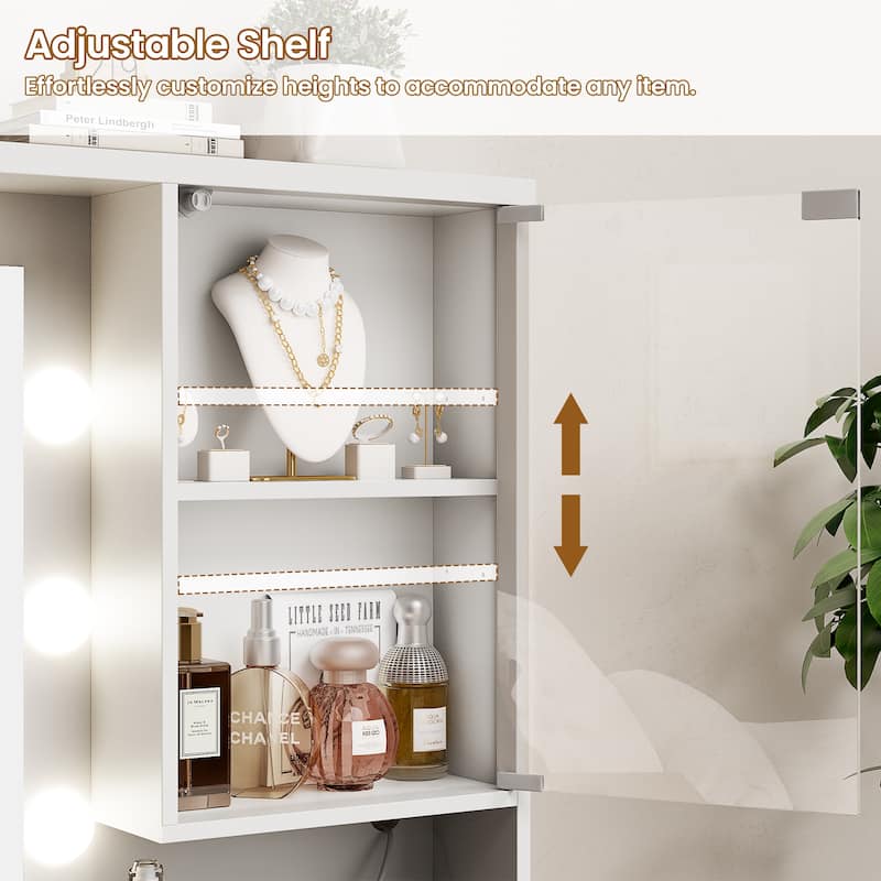 47" Modern Makeup Vanity Desk with Mirror and Large Cabinets, Dressing Table