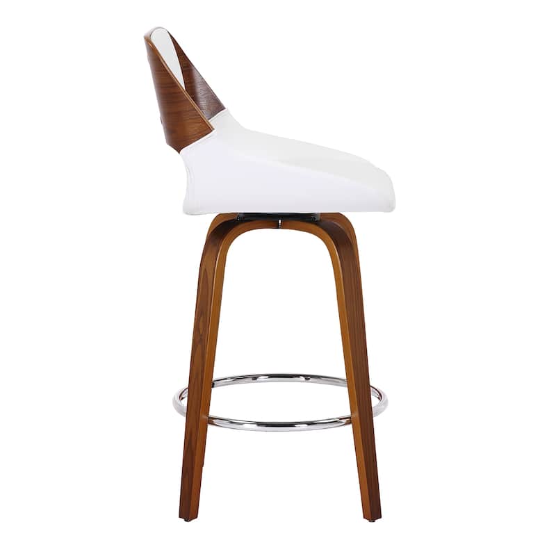 Mid-Century Faux Leather and Wood 26" Counter Stool with Swivel, Set of 2