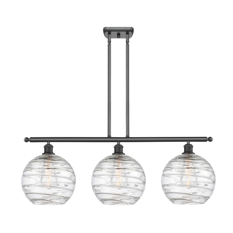 Innovations Lighting Athens Deco Swirl 3 Light 37" Stem Hung Island Light - Matte Black