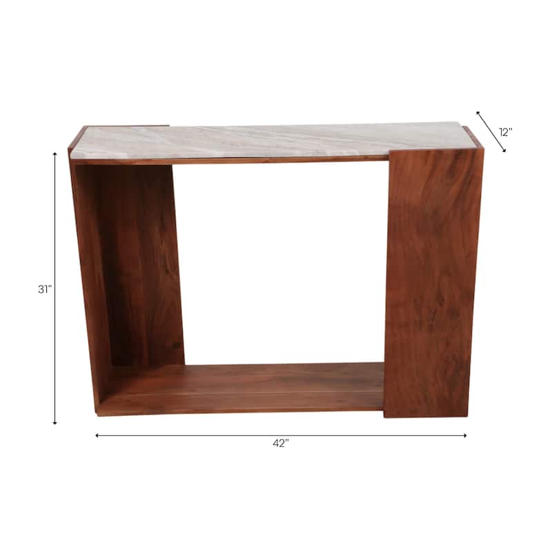 Wood Base Console Table Marble Top Modern Accent Furniture - 31" Ivory - 42.0"