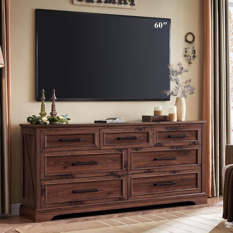 Farmhouse 7 Drawer Dresser for Bedroom, Chest of Drawers, TV Stand