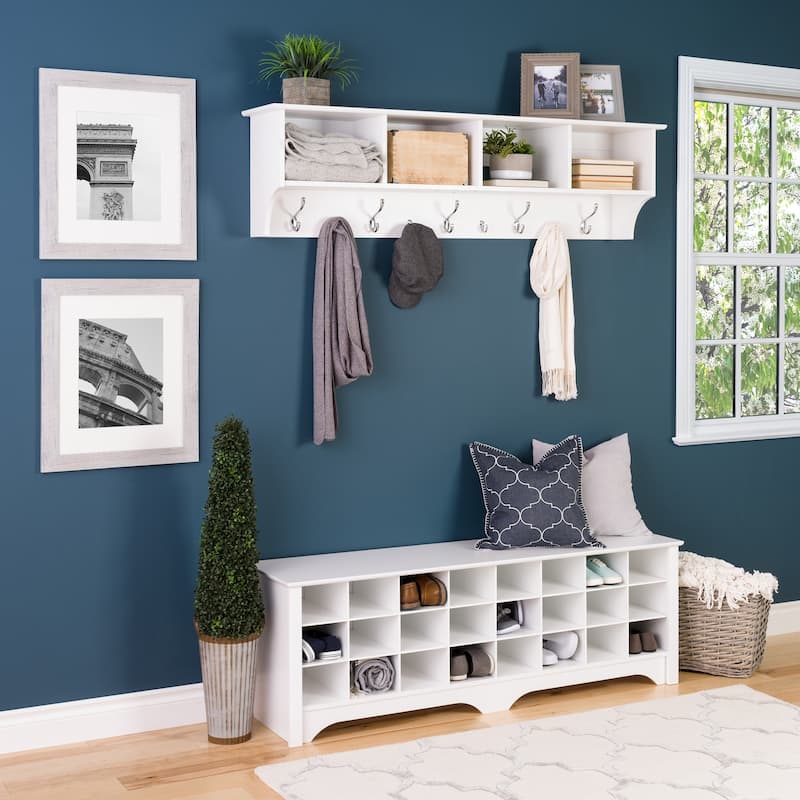 Winslow White Hanging 60-inch Wide Entryway Shelf