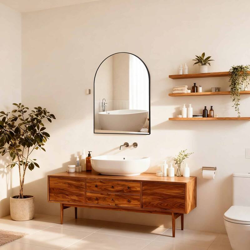Metal Framed Arched Bathrrom Mirror for Wall