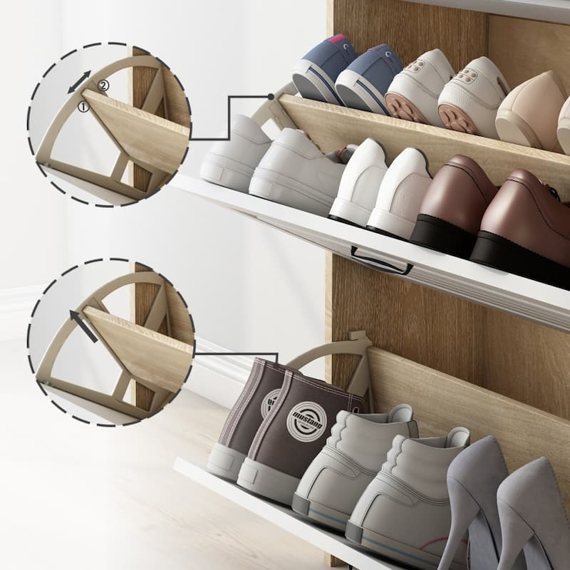 31.5in.W 4-Tier Shoe storage Cabinet with PVC Door 3 doors 2 drawers