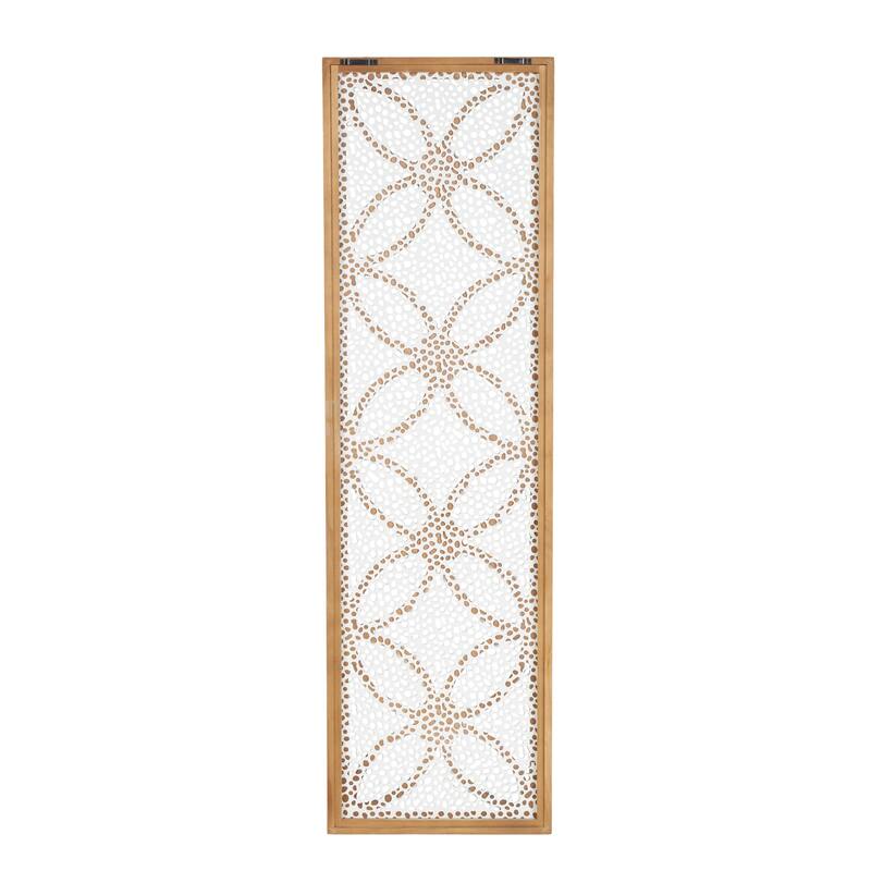 Wooden Floral Panel Home Wall Decor with Cutout Metal Backing and Beaded Frame - White - Roche River Decor