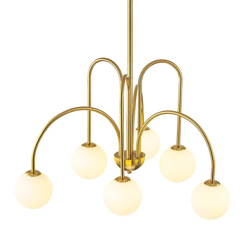 6-Light Modern Linear Sputnik Branch Frosted Glass Globe Chandelier for Dining Room